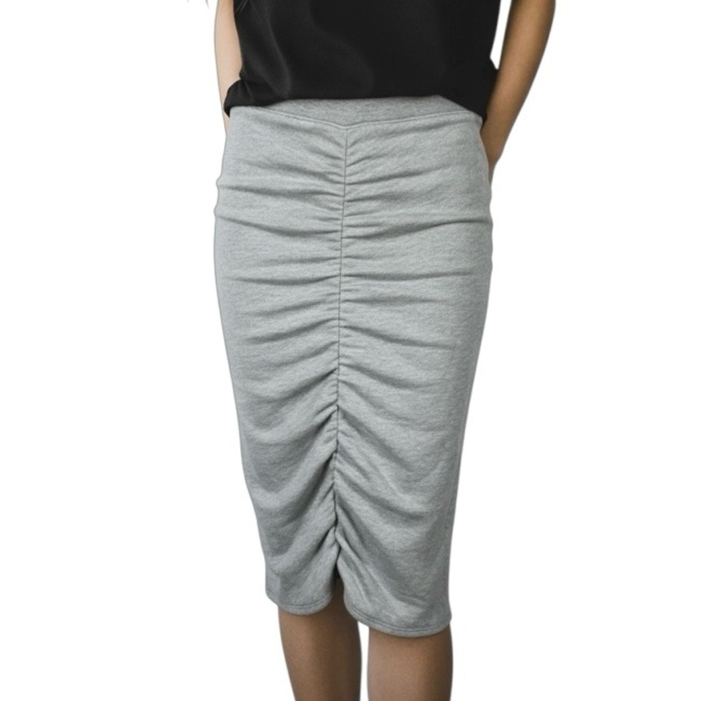 Joie Pull On Midi Skirt Size Small French Terry Ruched Cinch Heathered Gray Marl